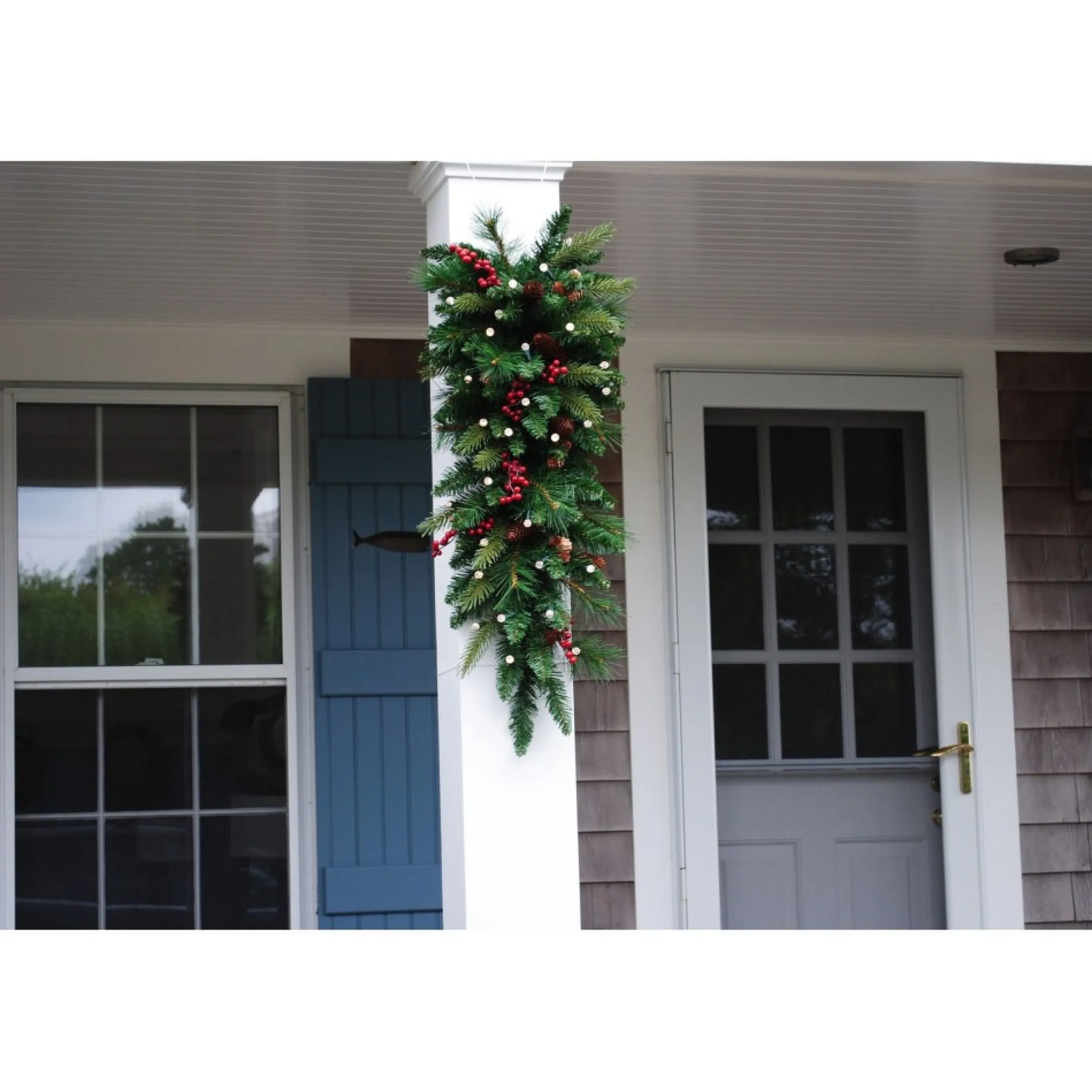 32" Pre-Lit Pine Artificial Christmas Teardrop Swag, Warm White And Multi Led Lights