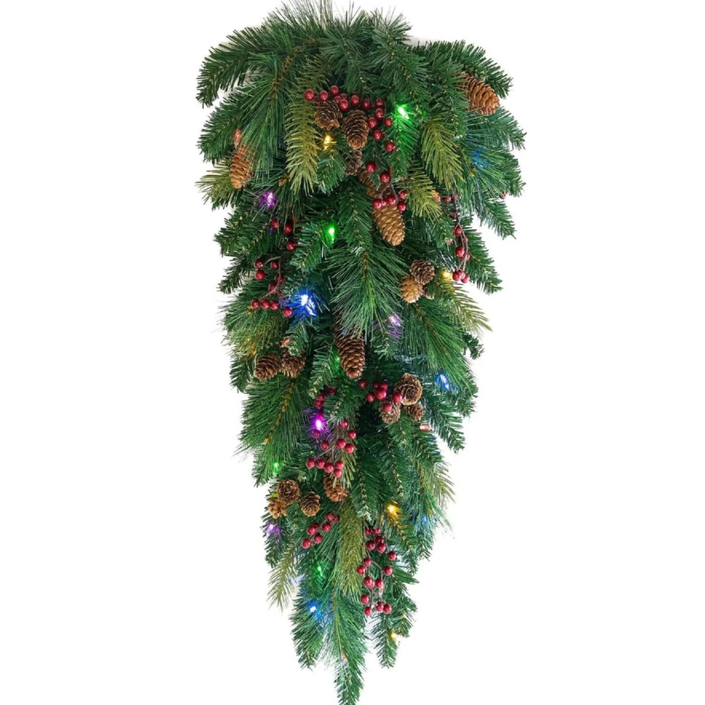 32" Pre-Lit Pine Artificial Christmas Teardrop Swag, Warm White And Multi Led Lights