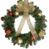Pre-Lit Pine Cone And Gifts Artificial Christmas Wreath, 24-Inch, Warm Clear Led Lights