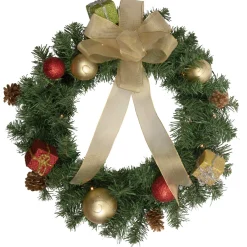 Pre-Lit Pine Cone And Gifts Artificial Christmas Wreath, 24-Inch, Warm Clear Led Lights