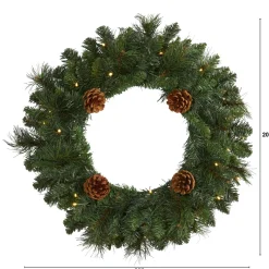 Pre-Lit Pinecone Artificial Christmas Wreath, 20-Inch, Warm Clear Lights