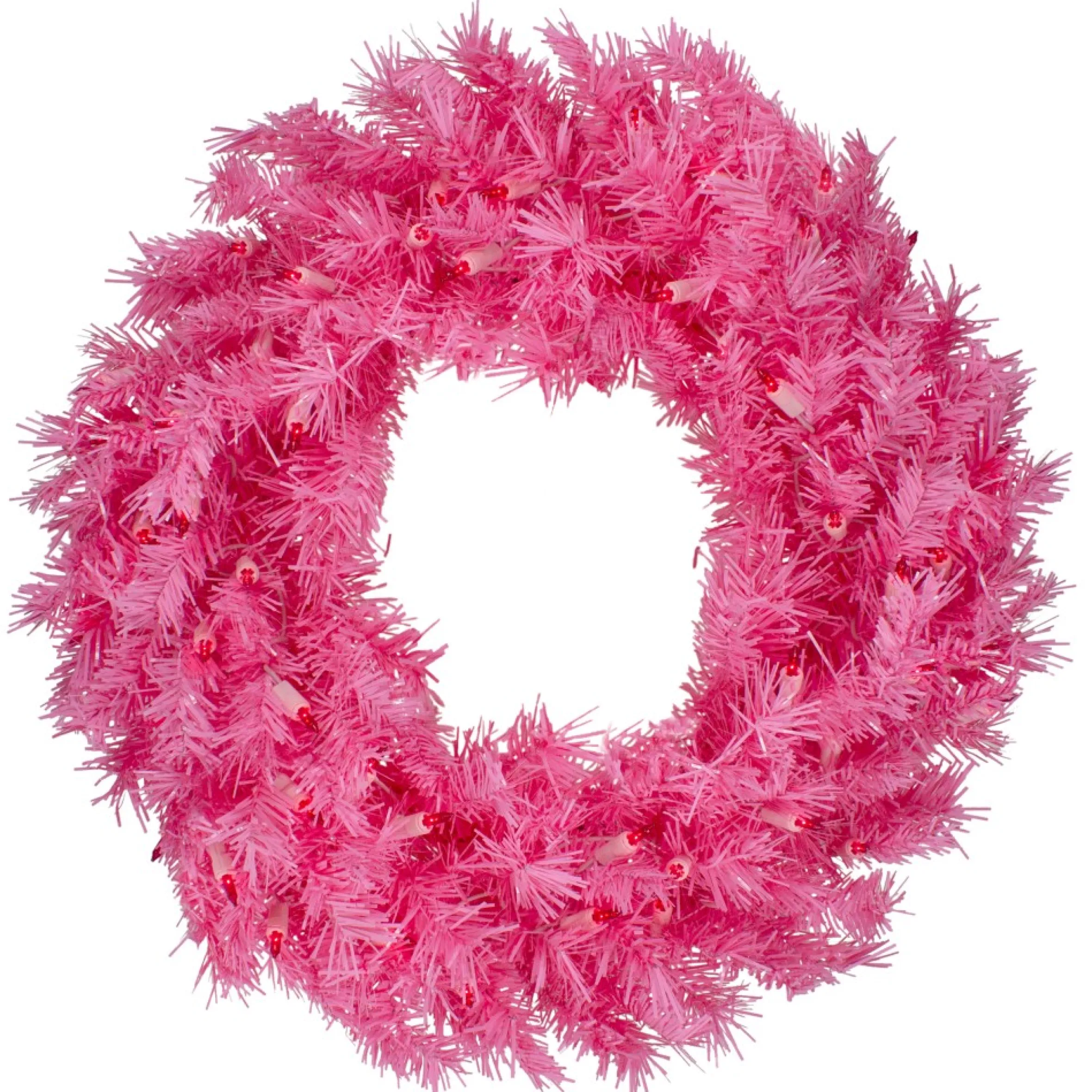 24" Pre-Lit Pink Spruce Artificial Christmas Wreath, Pink Lights