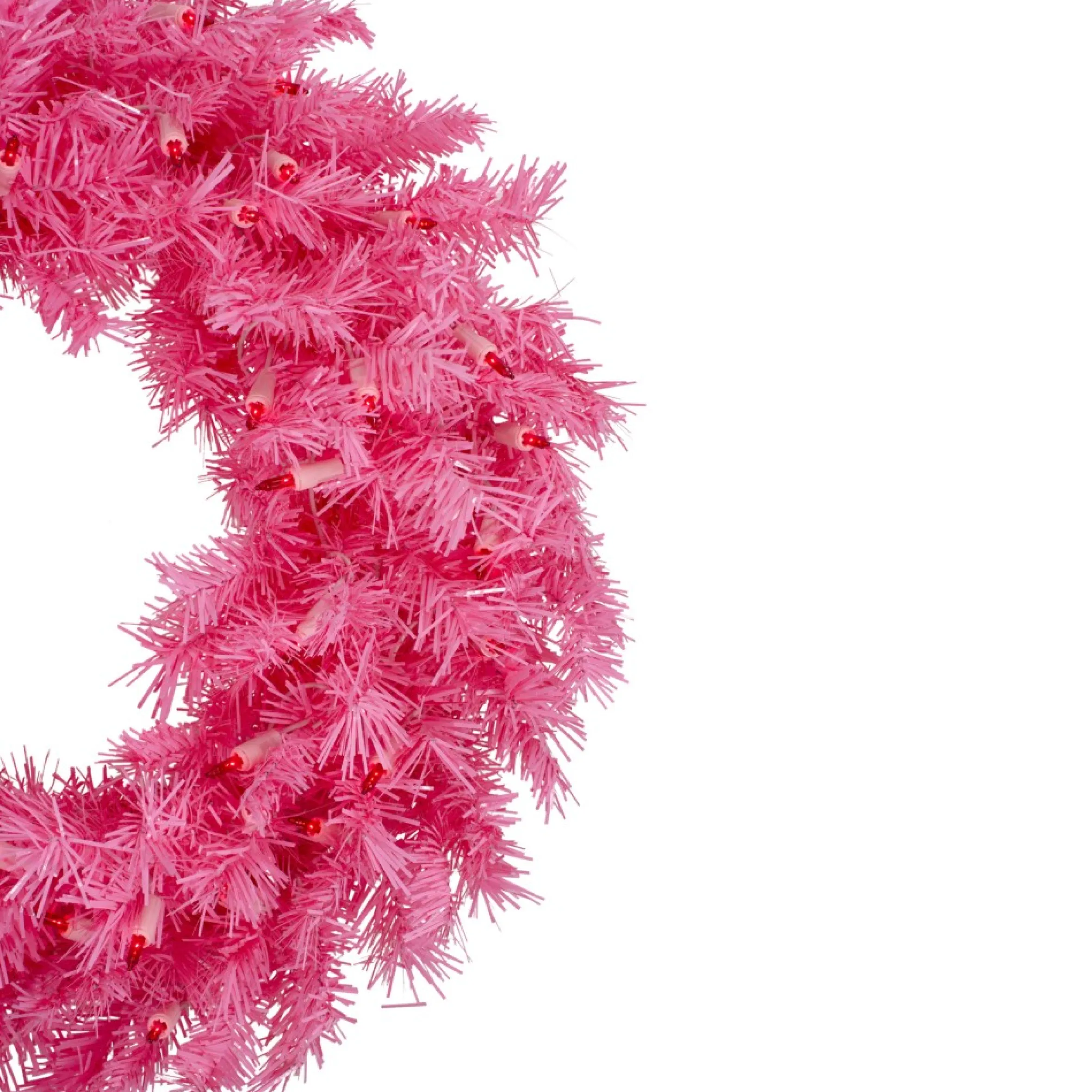 24" Pre-Lit Pink Spruce Artificial Christmas Wreath, Pink Lights