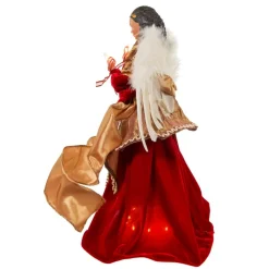 16" Pre-Lit Red And Gold African American Angel Christmas Tree Topper