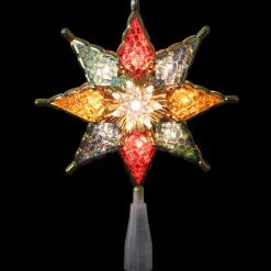 8" Pre-Lit Red And Green Crystal 8-Point Star Christmas Tree Topper - Clear Lights
