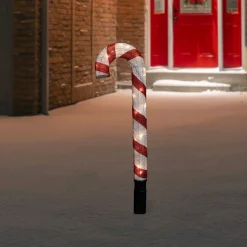 31" Pre-Lit Red And Silver Striped Candy Cane Christmas Outdoor Decor