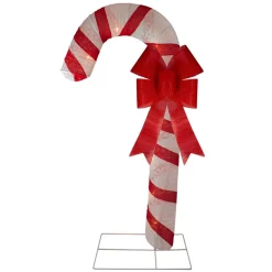 72" Pre-Lit Red And White Glitter Candy Cane Christmas Outdoor Decoration