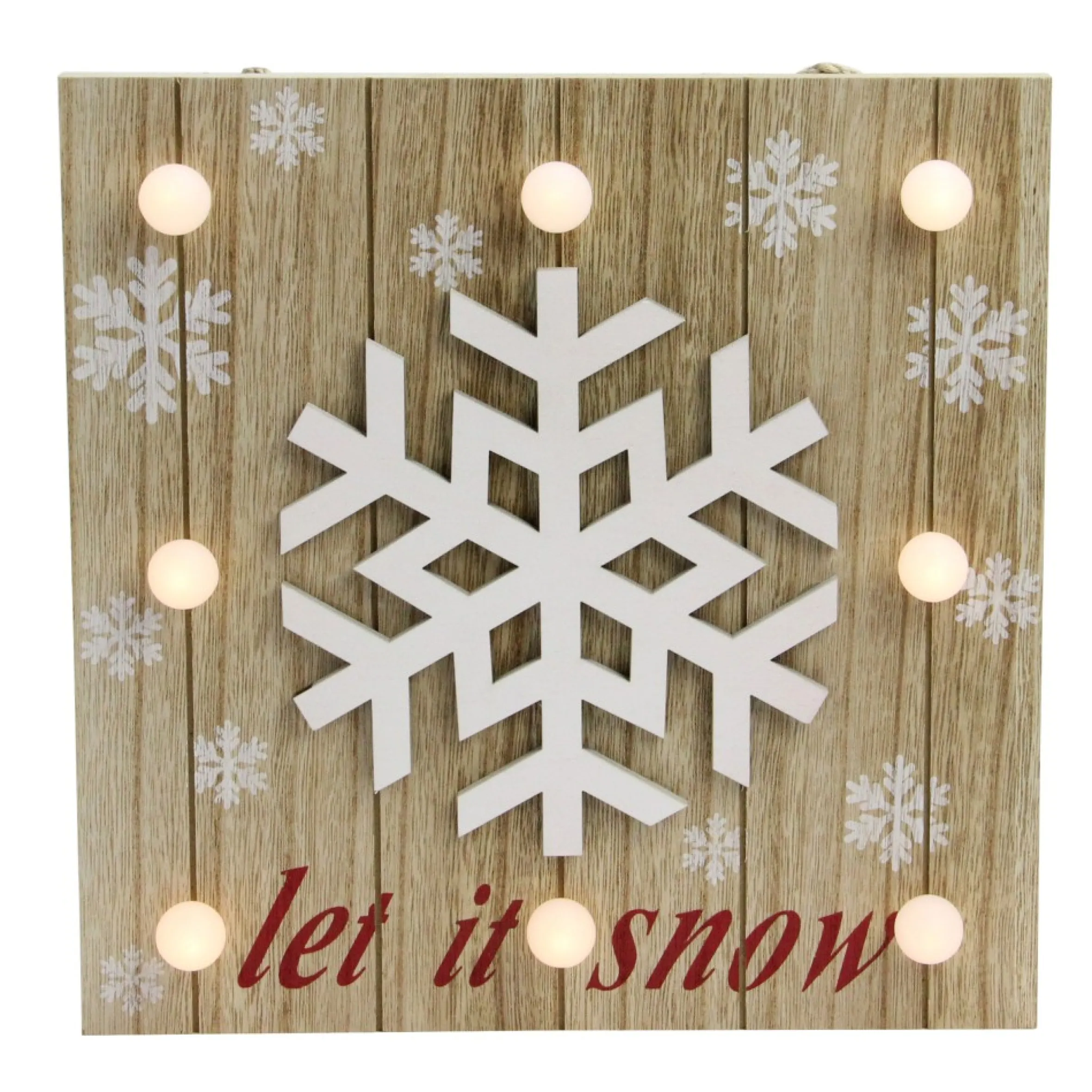 10.25" Pre-Lit Red And White 'Let It Snow' Snowflake Wall Decor