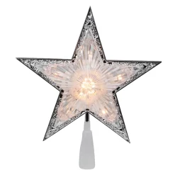 9" Pre-Lit Silver And Clear Crystal 5 Point Star Christmas Tree Topper - Clear Lights