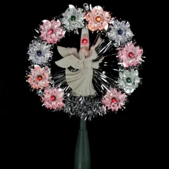 7.5" Pre-Lit Silver Tinsel Wreath With Angel Christmas Tree Topper - Multi Lights