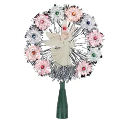 7.5" Pre-Lit Silver Tinsel Wreath With Angel Christmas Tree Topper - Multi Lights