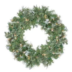 Pre-Lit Snow Mountain Pine Artificial Christmas Wreath - 24-Inch, Clear Lights