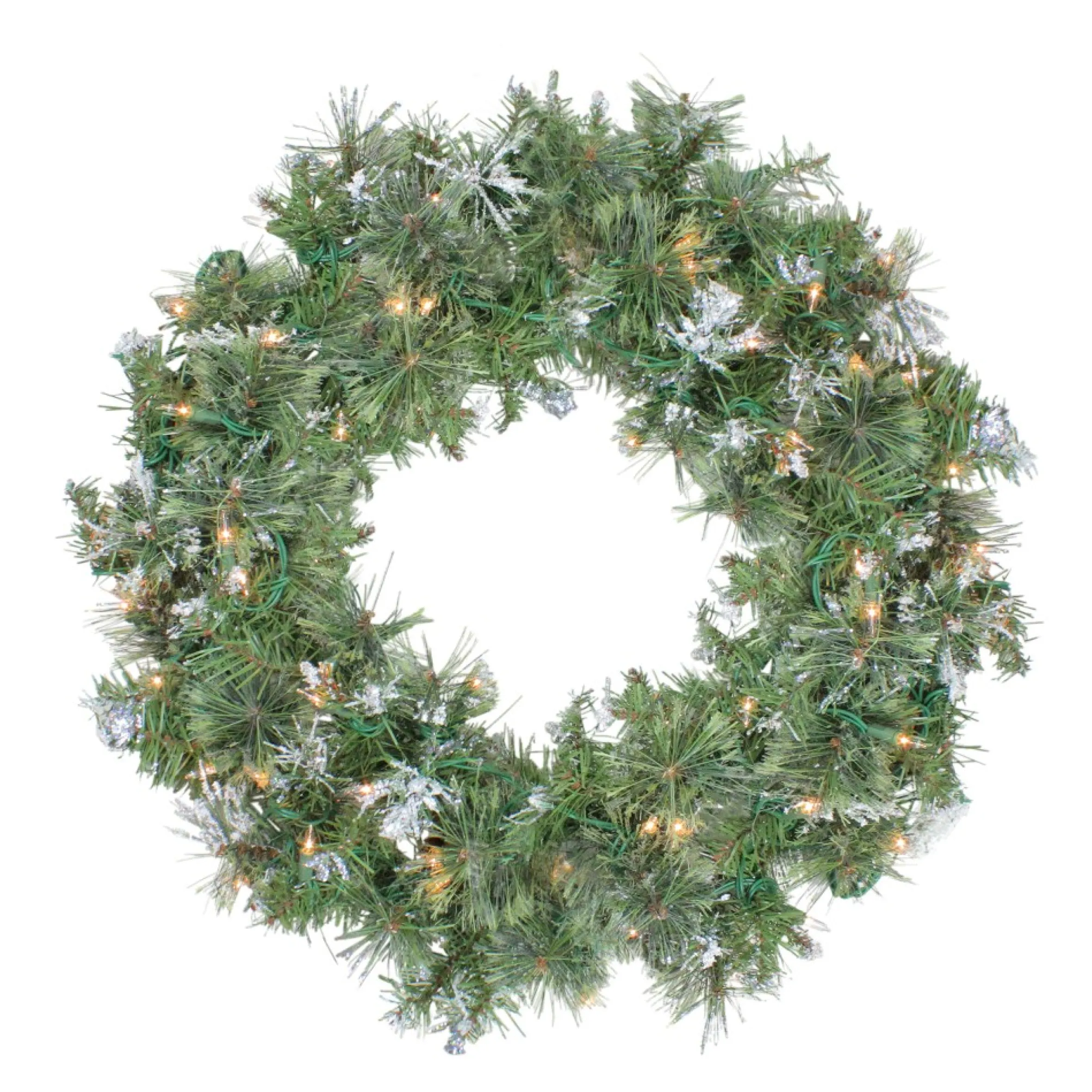 Pre-Lit Snow Mountain Pine Artificial Christmas Wreath - 24-Inch, Clear Lights