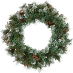 Pre-Lit Snow Valley Pine Artificial Christmas Wreath, 24-Inch, Clear Lights