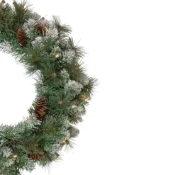 Pre-Lit Snow Valley Pine Artificial Christmas Wreath, 24-Inch, Clear Lights