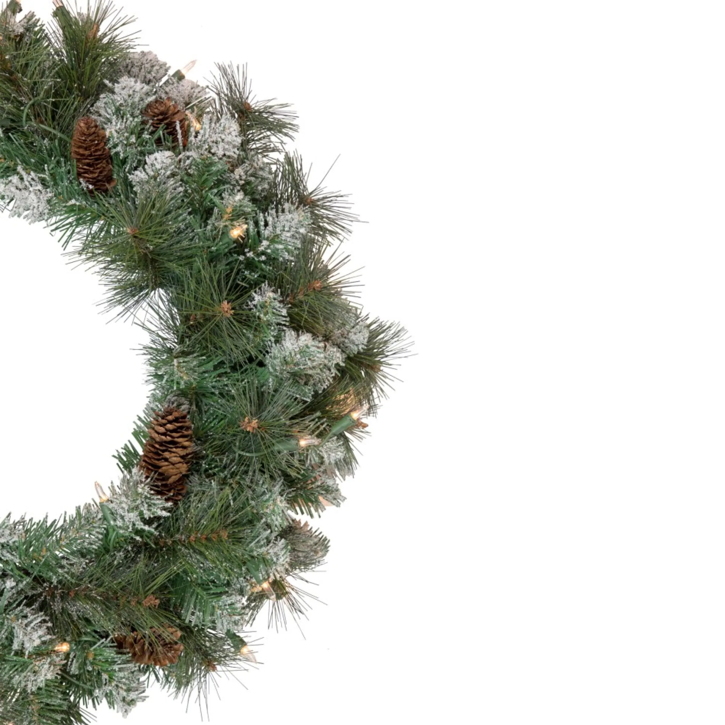 Pre-Lit Snow Valley Pine Artificial Christmas Wreath, 24-Inch, Clear Lights