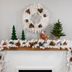 Pre-Lit Snow White Artificial Christmas Wreath, 24-Inch, Clear Lights