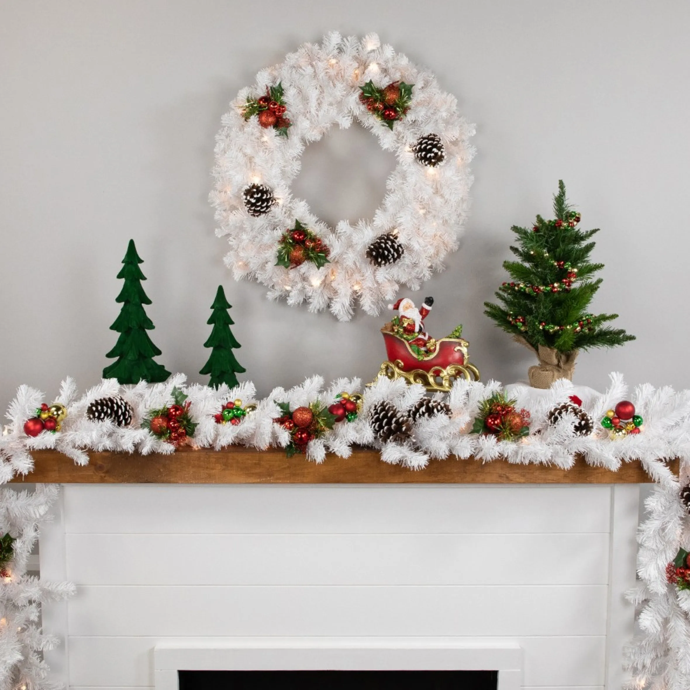 Pre-Lit Snow White Artificial Christmas Wreath, 24-Inch, Clear Lights