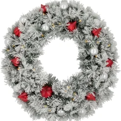 Pre-Lit Snowy Bristle Pine Artificial Christmas Wreath, 30-Inch, Warm White Lights