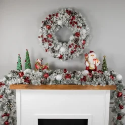 Pre-Lit Snowy Bristle Pine Artificial Christmas Wreath, 30-Inch, Warm White Lights