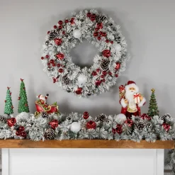 Pre-Lit Snowy Bristle Pine Artificial Christmas Wreath, 30-Inch, Warm White Lights