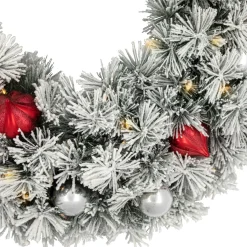 Pre-Lit Snowy Bristle Pine Artificial Christmas Wreath, 30-Inch, Warm White Lights