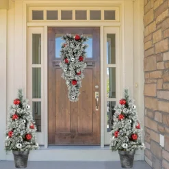 3' Pre-Lit Snowy Bristle Pine Artificial Christmas Swag, Warm White Led Lights