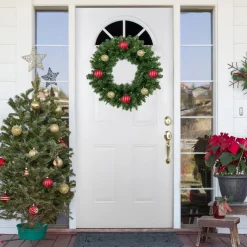 Pre-Lit Vernon Pine Artificial Christmas Wreath, 24-Inch, Warm White Led Lights