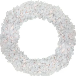 Pre-Lit White Commercial Snow White Pine Artificial Christmas Wreath - 6-Foot, Clear Lights
