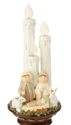 14.5" Pre-Lit White Holy Family Christmas Nativity With Candles Tabletop Decor