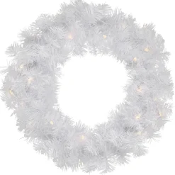 Pre-Lit White Pine Artificial Christmas Wreath - 24-Inch, Clear Lights