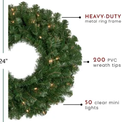 Pre-Lit Windsor Pine Artificial Christmas Wreath - 24-Inch, Clear Lights