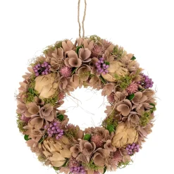 12" Purple And Beige Wooden Floral Spring Wreath With Preserved Artichoke