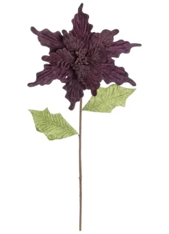 24" Purple And Green Glittered Artificial Poinsettia Christmas Spray