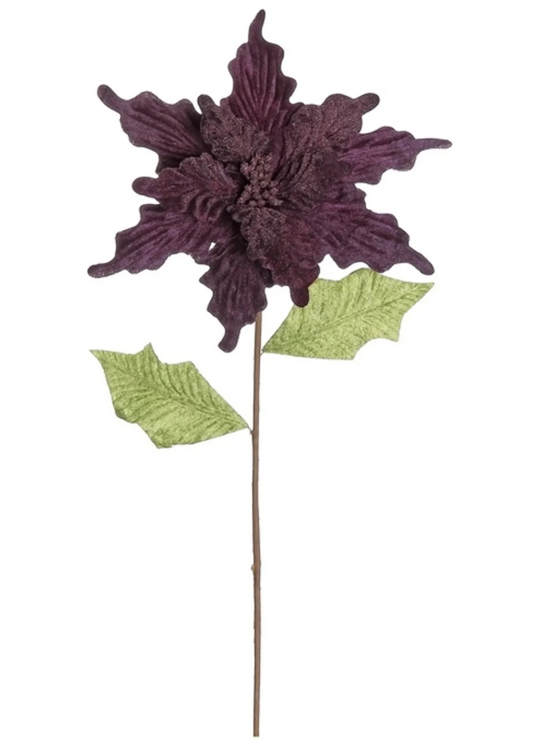 24" Purple And Green Glittered Artificial Poinsettia Christmas Spray