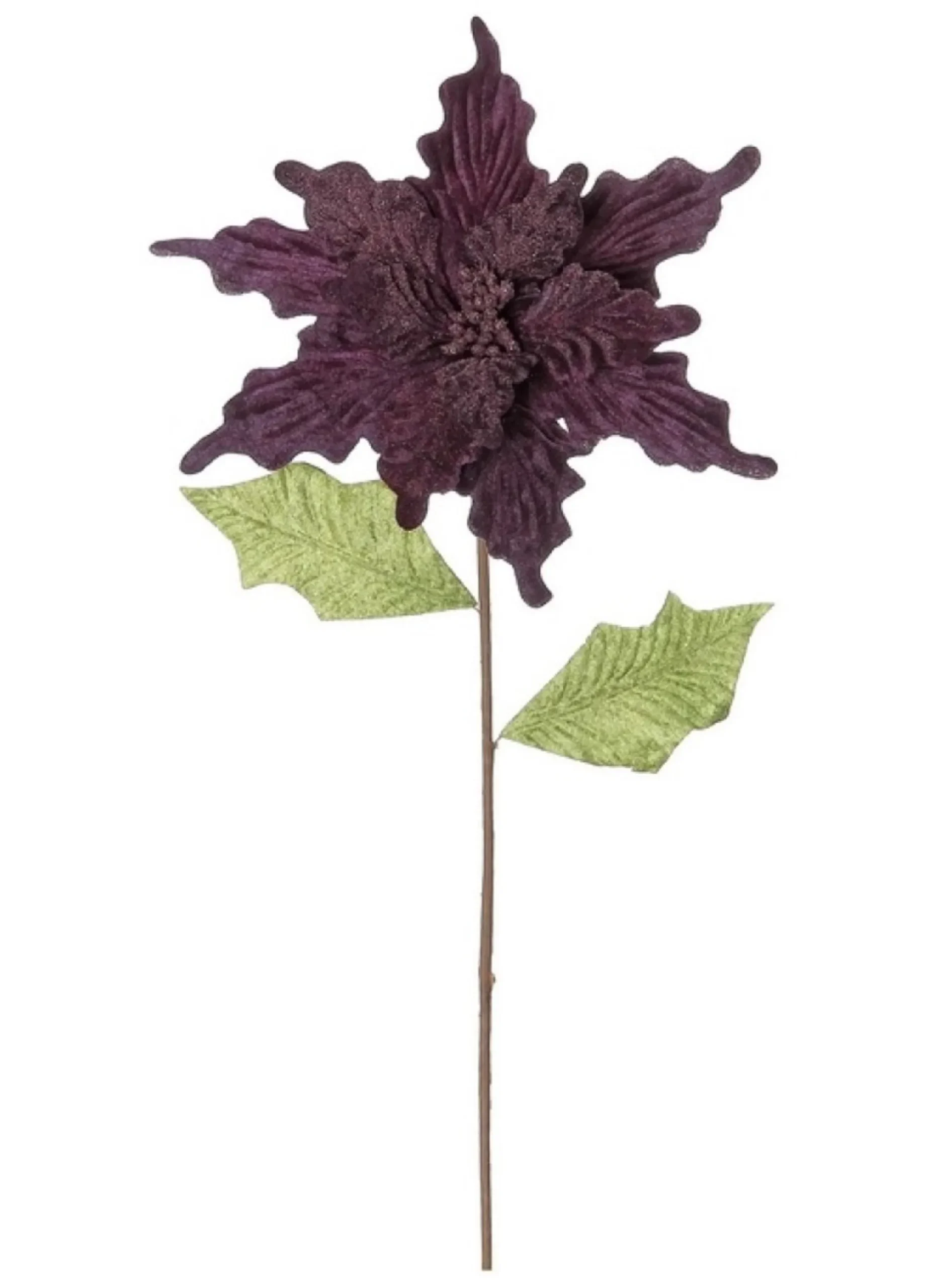 24" Purple And Green Glittered Artificial Poinsettia Christmas Spray
