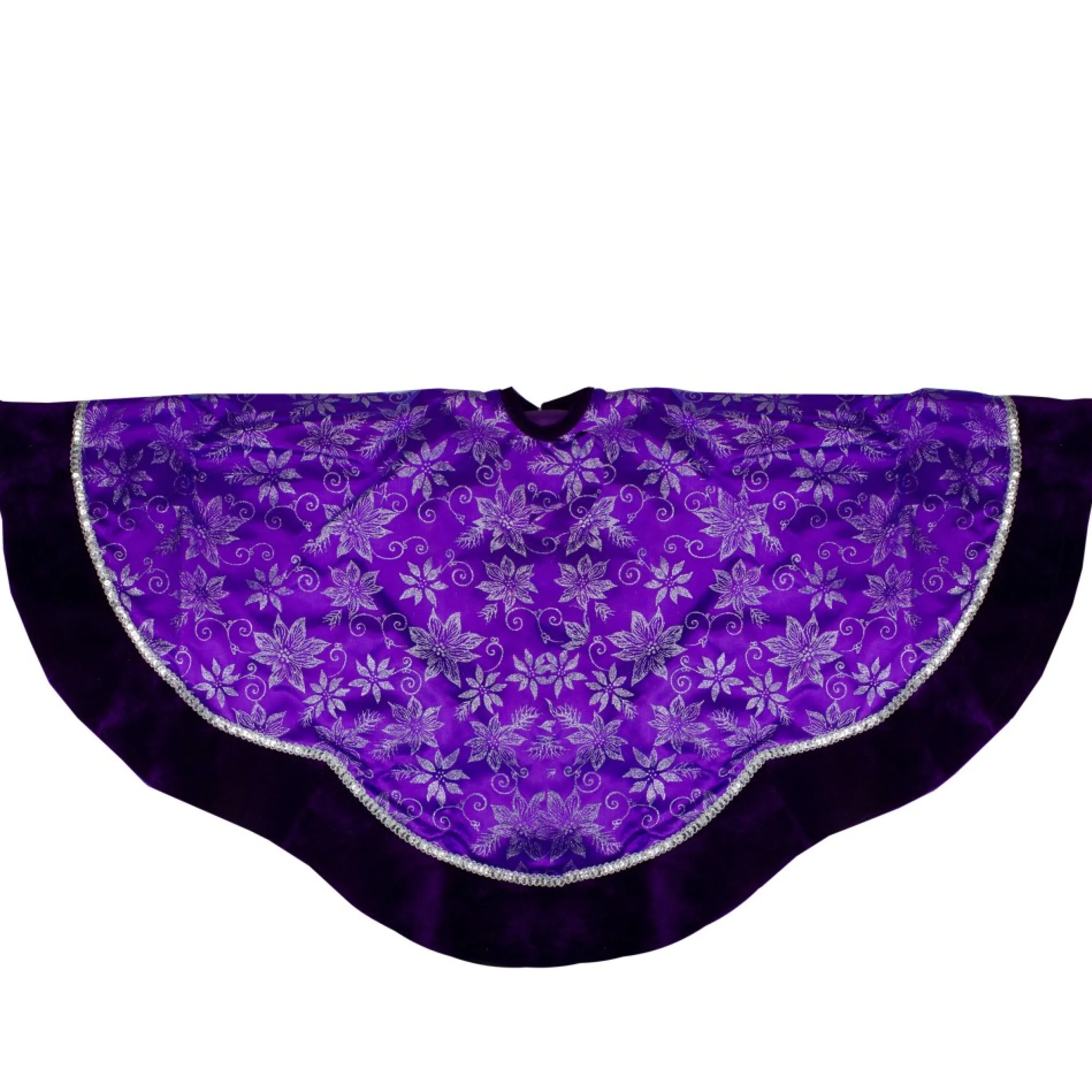 48" Purple And Silver Glittered Floral Christmas Tree Skirt
