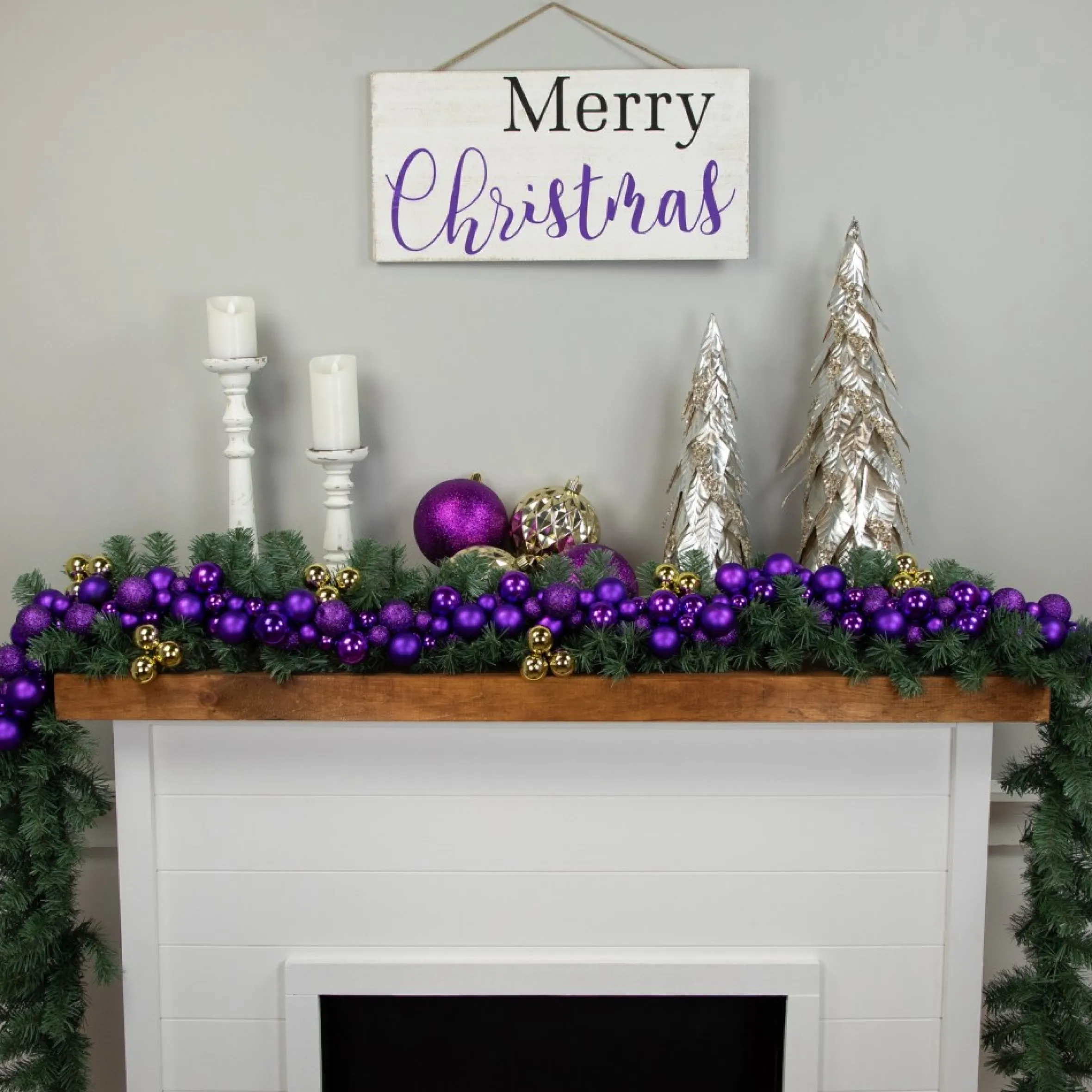 6' Purple 3-Finish Shatterproof Ball Christmas Garland