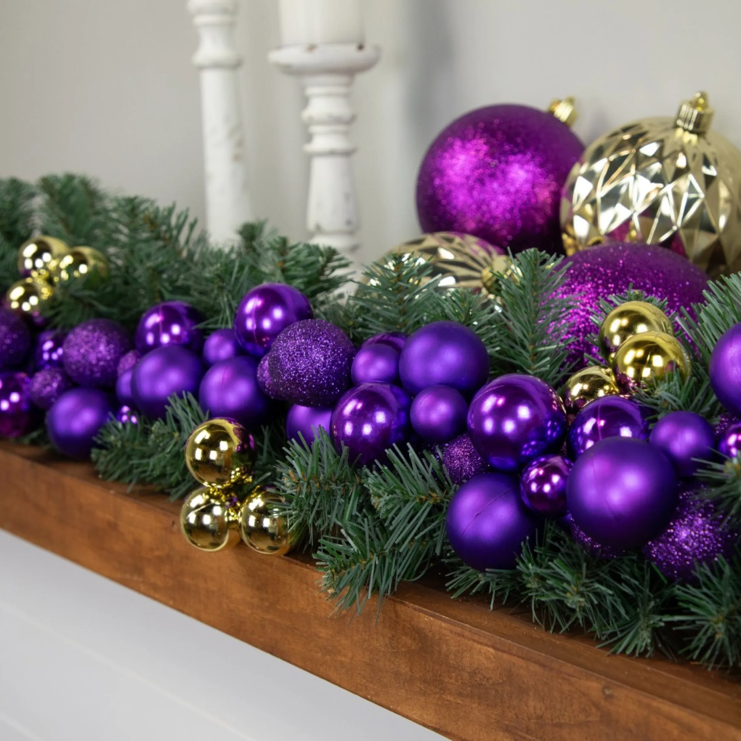 6' Purple 3-Finish Shatterproof Ball Christmas Garland