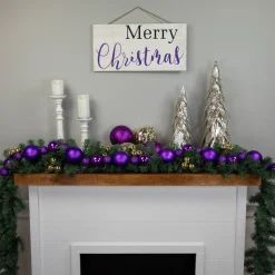 6' Purple Shatterproof Ball 3-Finish Christmas Garland