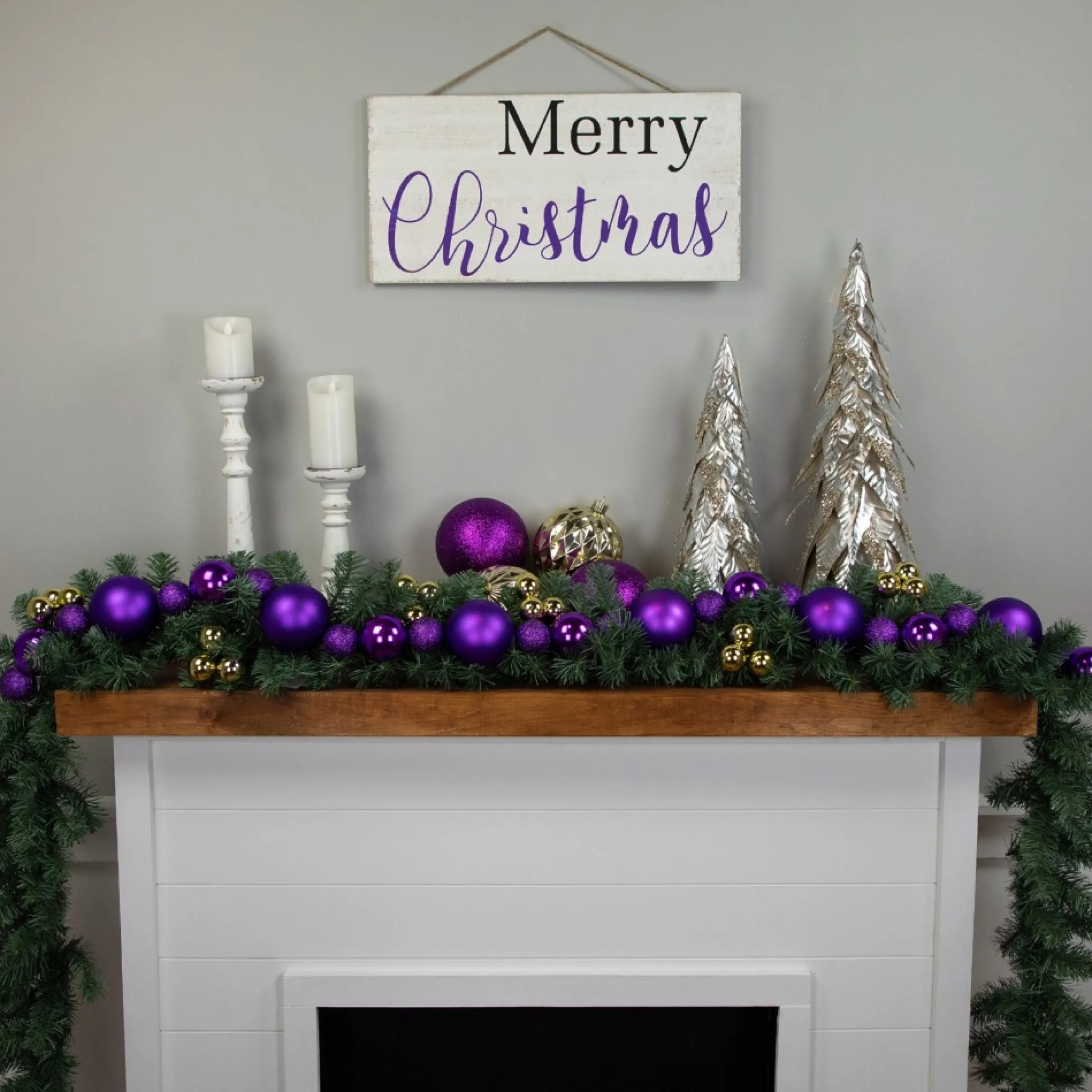 6' Purple Shatterproof Ball 3-Finish Christmas Garland