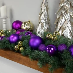 6' Purple Shatterproof Ball 3-Finish Christmas Garland