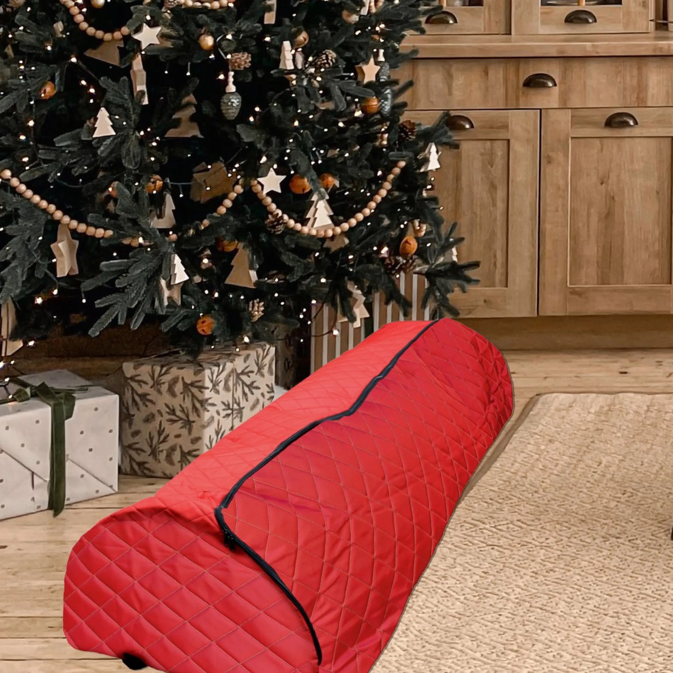 Quilted Rolling Artificial Christmas Tree Storage Bag For Trees Up To 9Ft