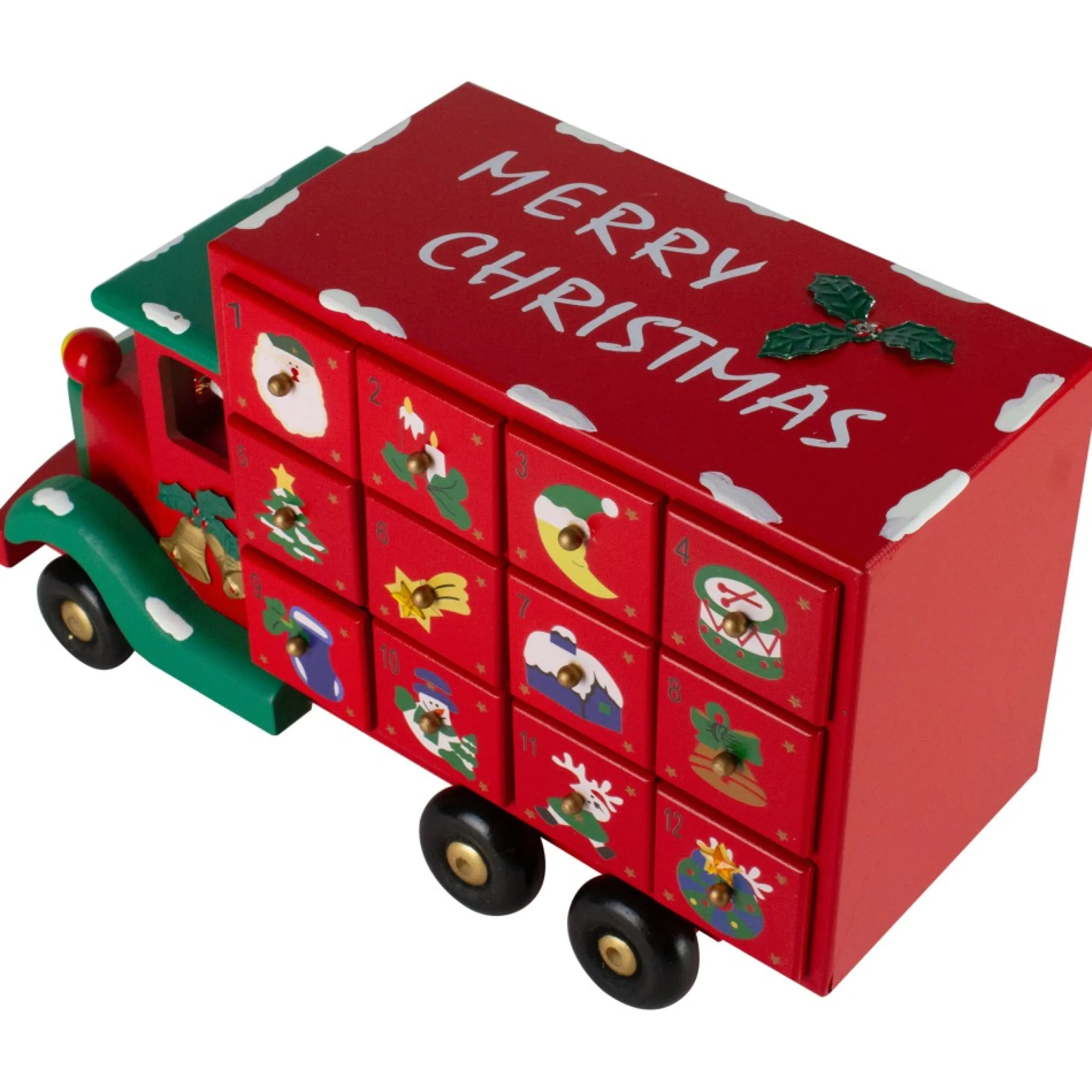 14" Red Advent Calendar Storage Truck Christmas Decoration
