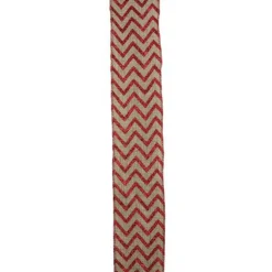 Red And Beige Chevron Wired Christmas Craft Ribbon 2.5" X 10 Yards