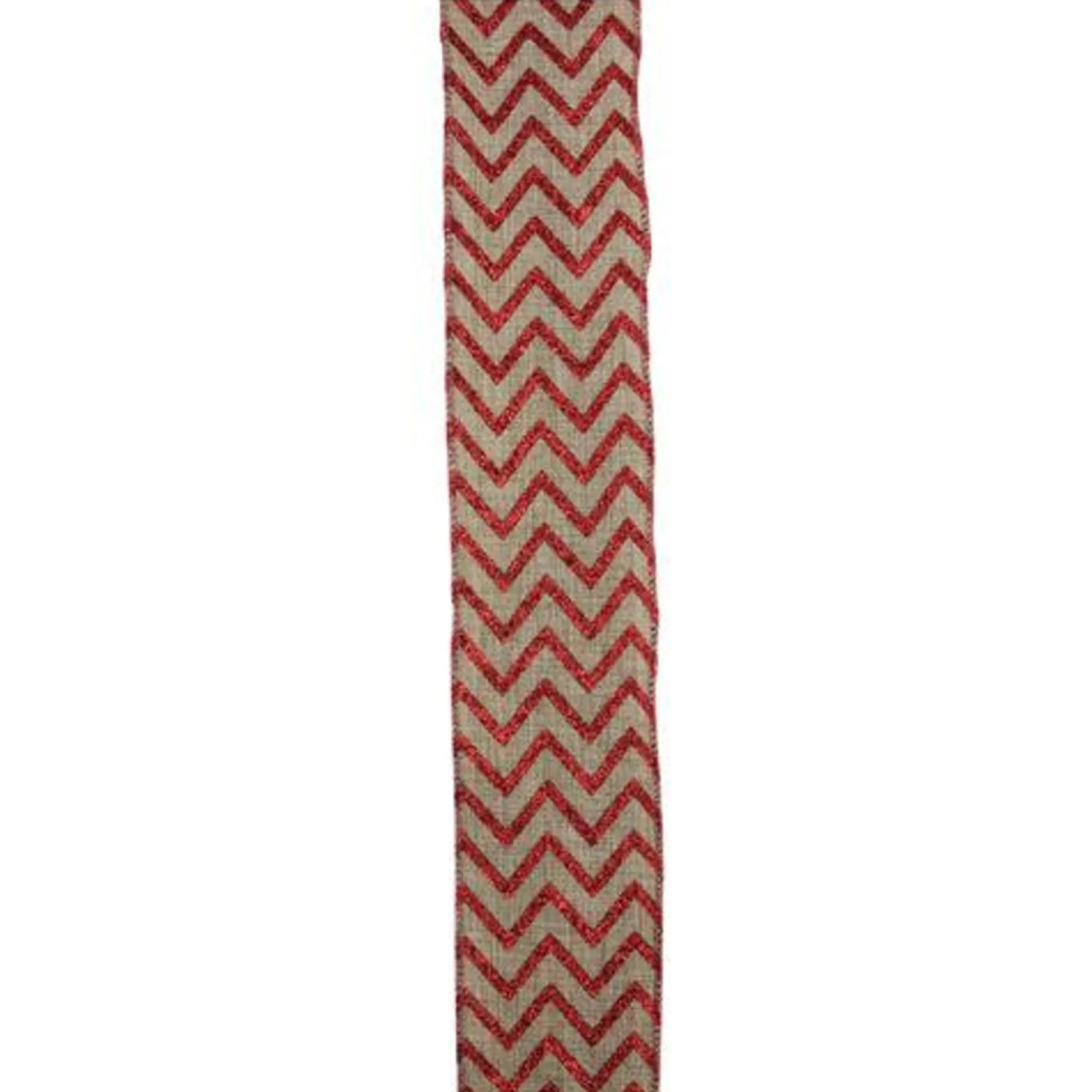 Red And Beige Chevron Wired Christmas Craft Ribbon 2.5" X 10 Yards