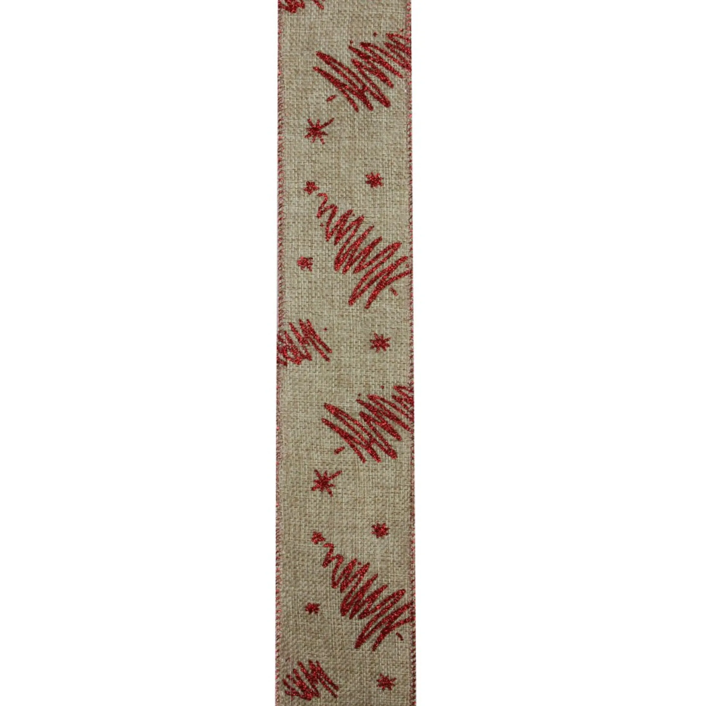 Red And Beige Christmas Tree Wired Craft Ribbon 2.5" X 10 Yards