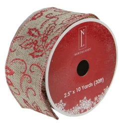 Red And Beige Christmas Wired Craft Ribbon 2.5" X 10 Yards