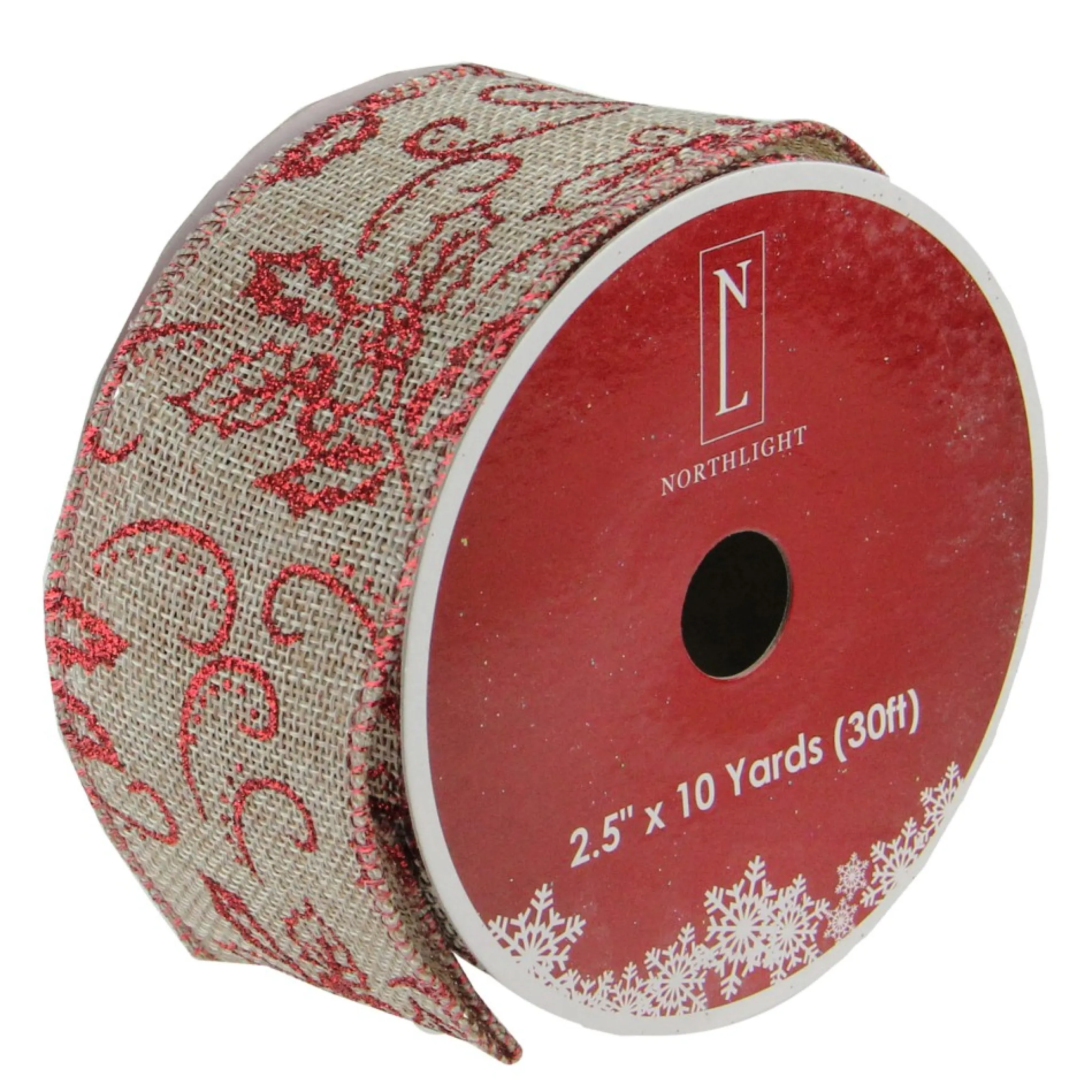 Red And Beige Christmas Wired Craft Ribbon 2.5" X 10 Yards