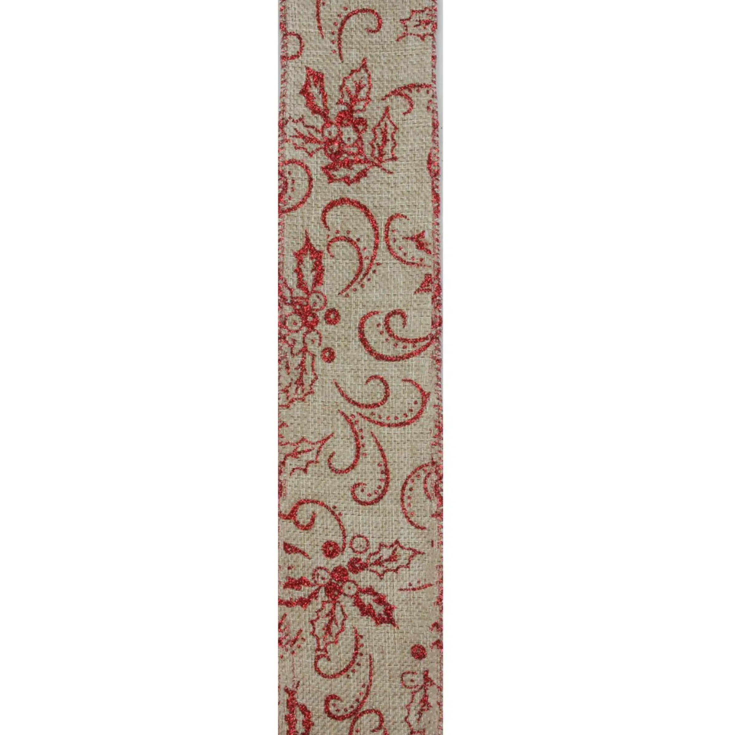 Red And Beige Christmas Wired Craft Ribbon 2.5" X 10 Yards